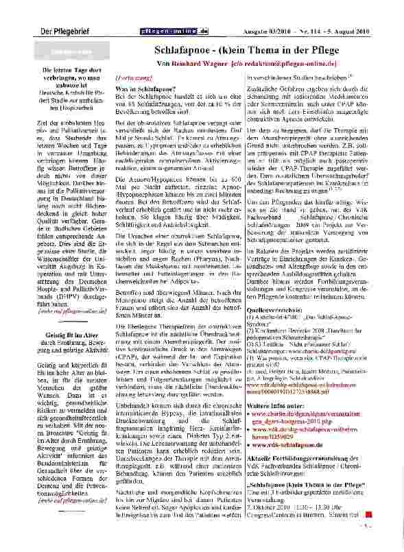 Vorschauseite 2: Schlafapnoe - (k)ein Thema in der Pflege