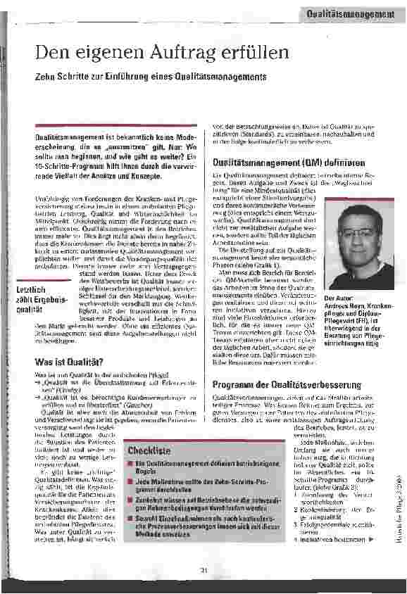 Vorschauseite 1: Den eigenen Auftrag erfüllen Zehn Schritte zur Einführung eines Qualitätsmanagements