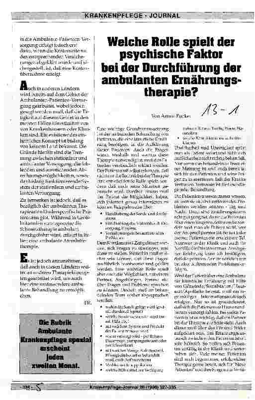 Vorschauseite 1: Welche Rolle spielt der psychische Faktor bei der Durchführung der ambulanten Ernährungstherapie?