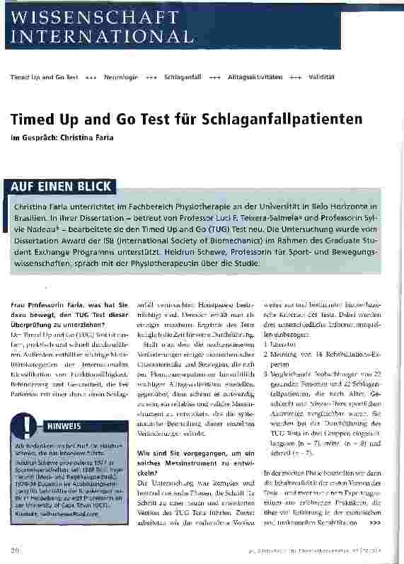 Vorschauseite 1: Timed Up and Go Test für Schlaganfallpatienten