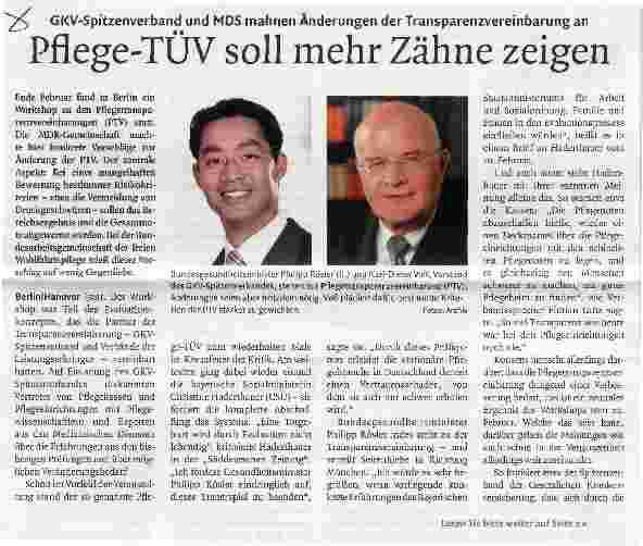 Vorschauseite 1: Pflege-TÜV soll mehr Zähne zeigen