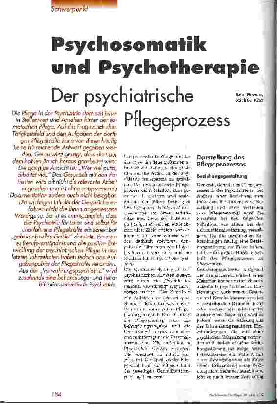 Vorschauseite 1: Psychosomaktik und Psychotherapie Der psychiatrische Pflegeprozess