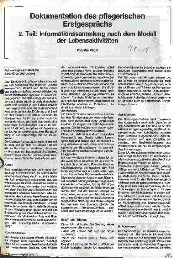 Vorschauseite 1: Dokumentation des pflegerischen Erstgesprächs 2. Teil: Informationssammlung nach dem Modell der Lebensaktivitäten