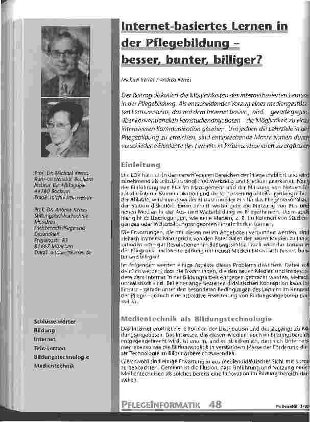 Vorschauseite 2: Internet-basiertes Lernen in der Pflegebildung - besser, bunter, billiger?