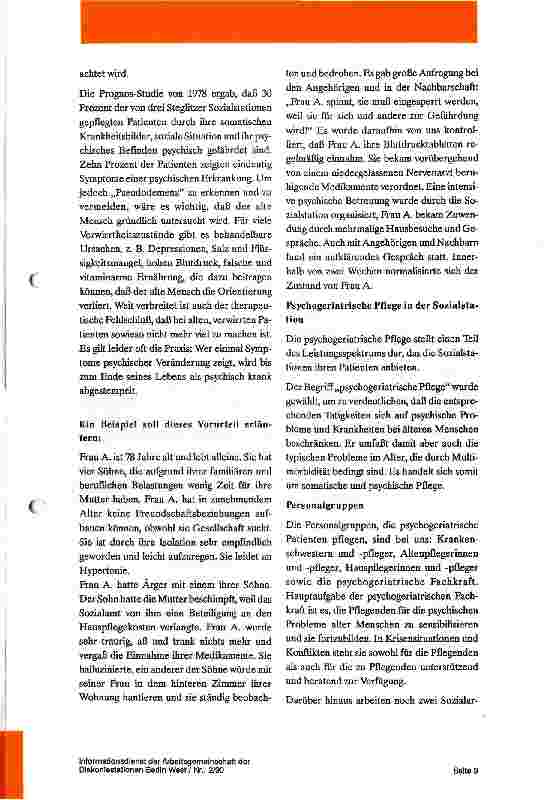 Vorschauseite 2: Die Pflege alter, dementer Menschen durch die Sozial-Diakoniestation