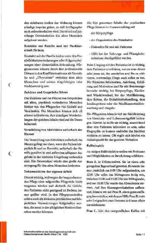 Vorschauseite 4: Die Pflege alter, dementer Menschen durch die Sozial-Diakoniestation