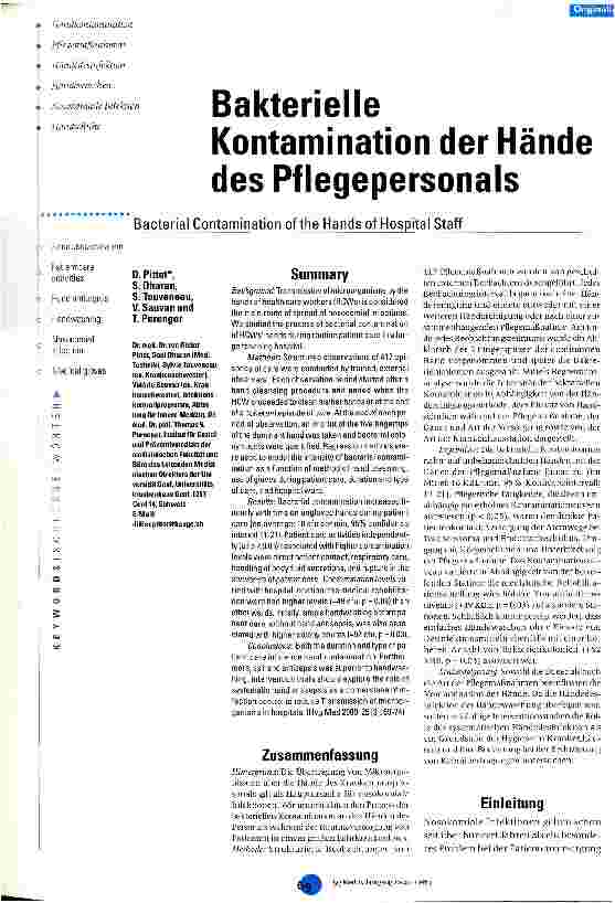 Vorschauseite 1: Bakterielle Kontamination der Hände des Pflegepersonals