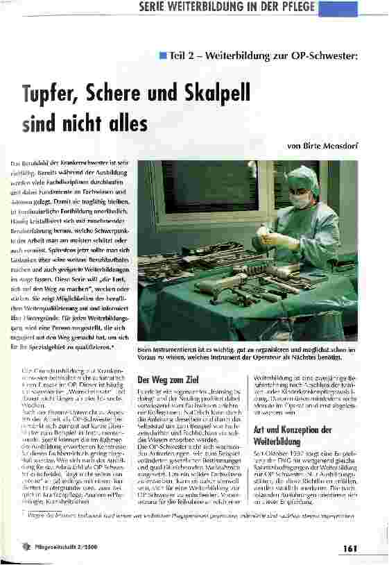 Vorschauseite 1: Tupfer, Schere und Skalpell sind nicht alles Teil 2 - Weiterbildung zur OP-Schwester