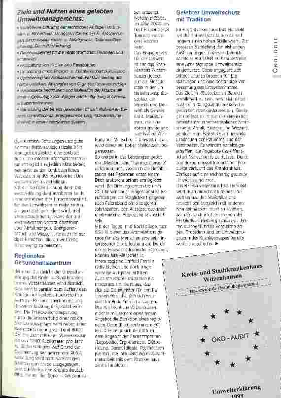 Vorschauseite 2: Umweltund Sicherheits-Check Öko-Audit in Krankenhäusern Nordhessens auf dem Vormarsch