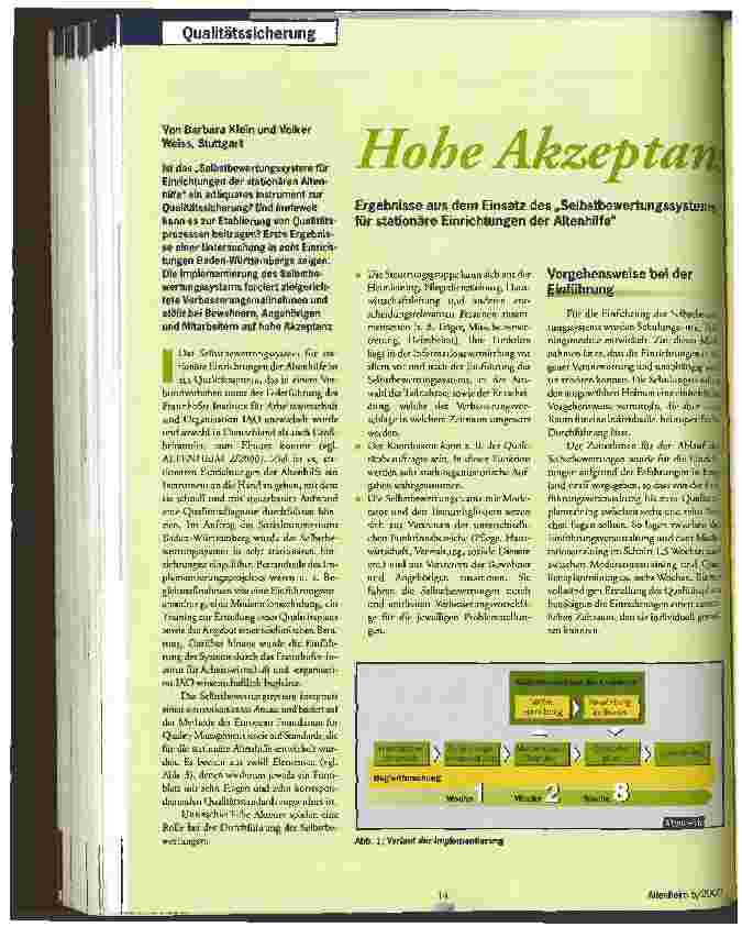 Vorschauseite 1: Hohe Akzeptanz bei allen Beteiligten Ergebnisse aus dem Einsatz des Selbstbewertungssystems für stationäre Einrichtungen der Altenhilfe