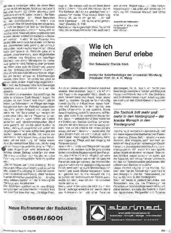 Vorschauseite 1: Wie ich meinen Beruf erlebe Institut für Anästhesiologie der Universität Würzburg