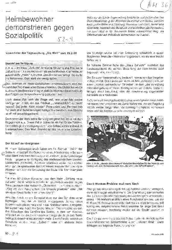Vorschauseite 1: Heimbewohner demonstrieren gegen Sozialpolitik Kommentar der Tagungszeitung Die Welt vom 15.02.80