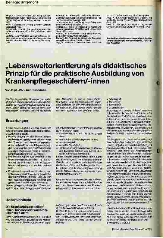 Vorschauseite 1: Lebensweltorienierung als didaktisches Prinzip für die praktische Ausbildung von Krankenpflegeschülern/innen