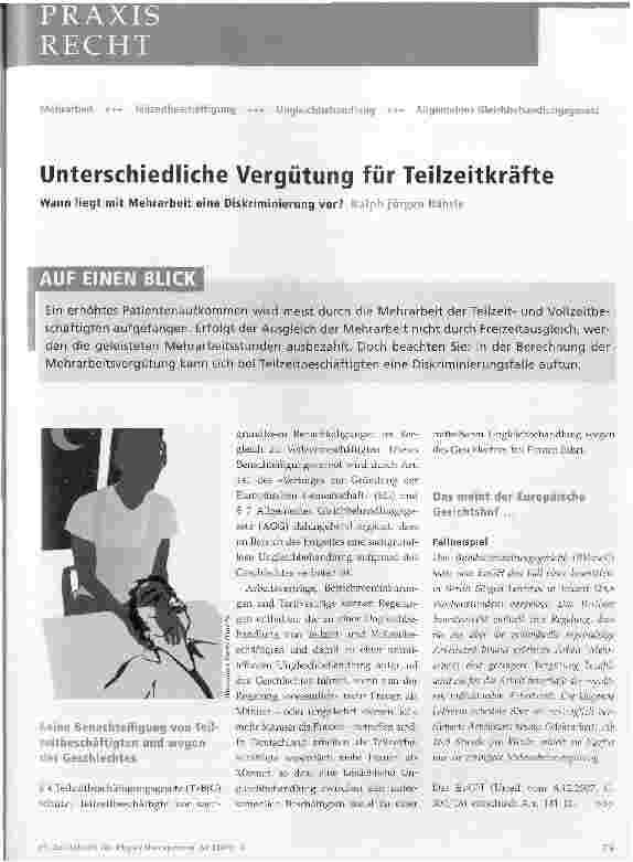 Vorschauseite 1: Unterschiedliche Vergütung für Teilzeitkräfte