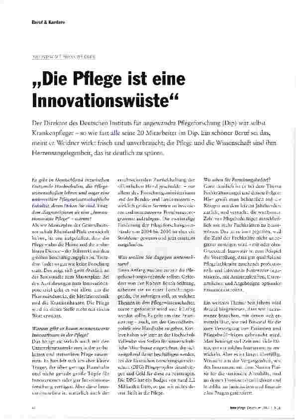 Vorschauseite 1: „Die Pflege ist eine Innovationswüste