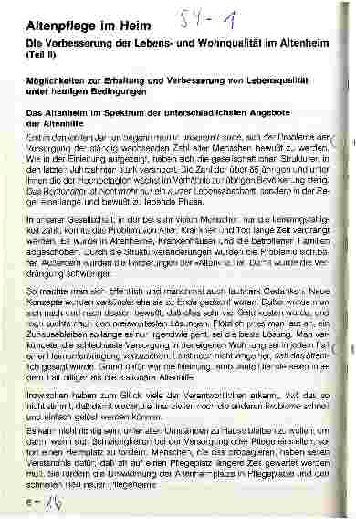Vorschauseite 1: Altenpflege im Heim - Die Verbesserung der Lebensund Wohnqualität im Altenheim (Teil II)