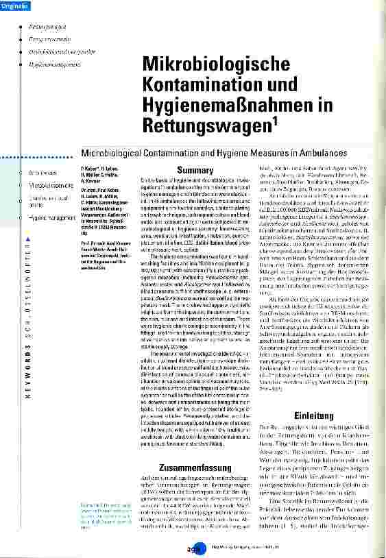 Vorschauseite 1: Mikrobiologische Kontamination und Hygienemaßnahmen in Rettungswagen