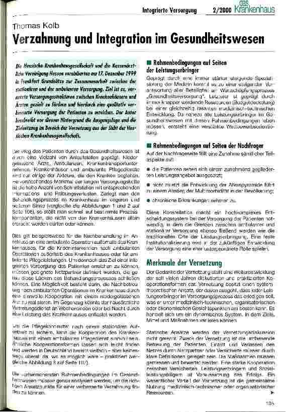 Vorschauseite 1: Verzahnung und Integration im Gesundheitswesen