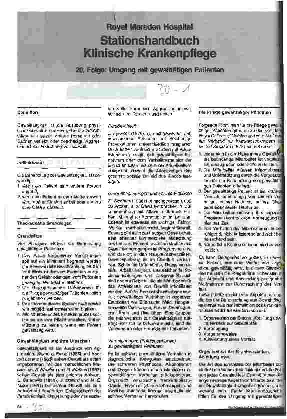 Vorschauseite 1: Stationshandbuch Klinische Krankenpflege - Royal Marsden Hospital 20. Folge: Umgang mit gewalttätigen Patienten
