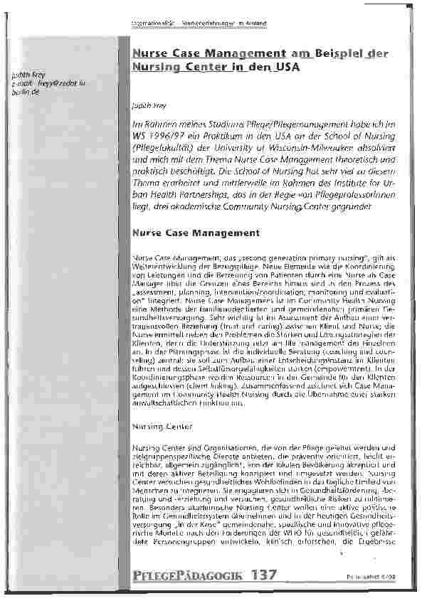 Vorschauseite 1: Nurse Case Mangement am Beispield der Nursing Center in den USA