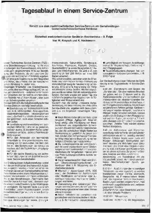 Vorschauseite 1: Tagesablauf in einem Service-Zentrum Sicherheit medizintechnischer Geräte im Krankenhaus - 9. Folge