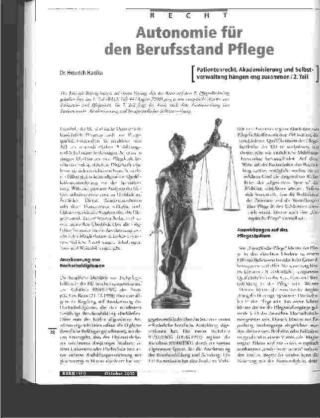 Vorschauseite 1: Autonomie für den Berufsstand Pflege Patientenrecht, Akademisierung und Selbstverwaltung hängen eng zusammen / 2. Teil