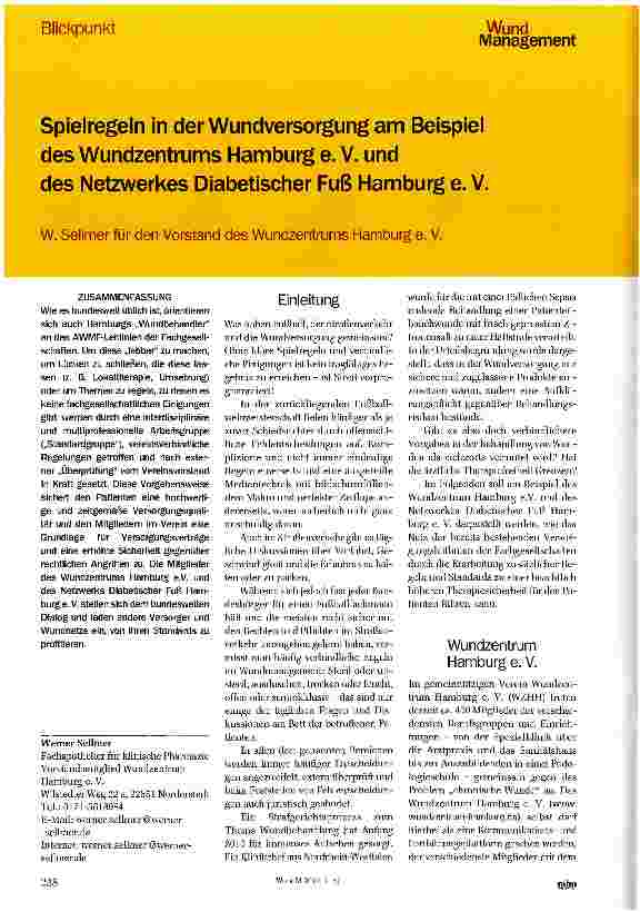 Vorschauseite 1: Spielregeln in der Wundversorgung am Beispiel des Wundzentrums Hamburg e. V. unddes Netzwerkes Diabetischer Fuß Hamburg e. V.