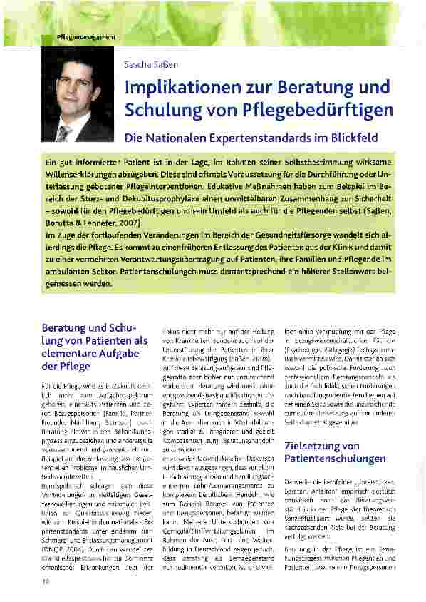 Vorschauseite 1: Implikationen zur Beratung und Schulung von Pflegebedürftigen