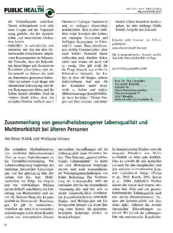 Vorschauseite 1: Zusammenhang von gesundheitsbezogener Lebensqualität und Multimorbidität bei älteren Personen