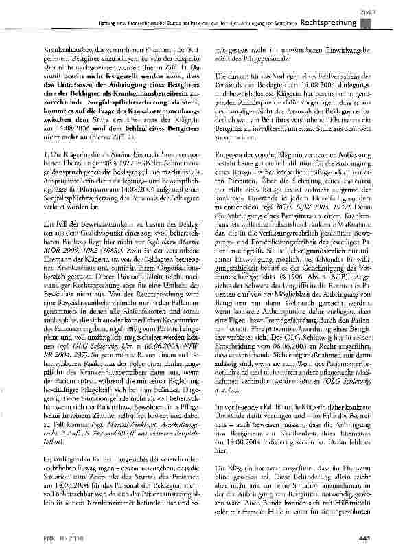 Vorschauseite 2: Haftung eines Krankenhauses bei Sturz eines Patienten aus dem Bett, Anbringung von Bettgittern