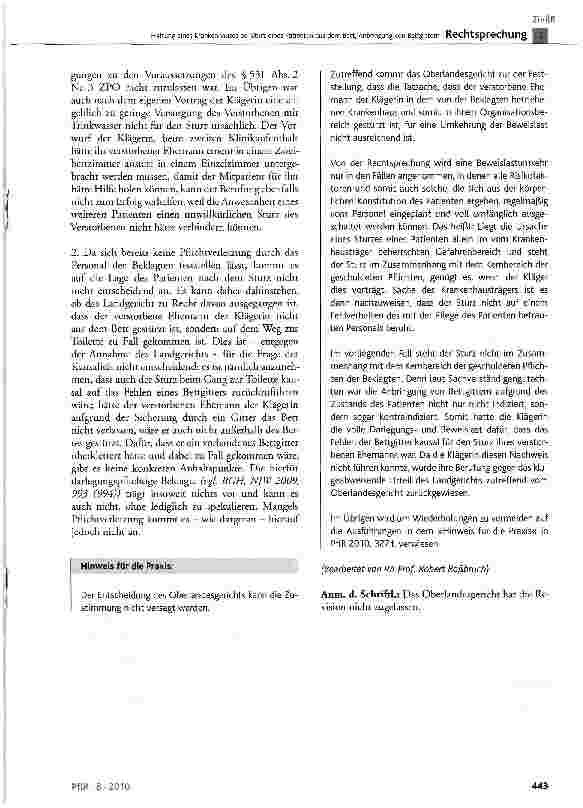 Vorschauseite 4: Haftung eines Krankenhauses bei Sturz eines Patienten aus dem Bett, Anbringung von Bettgittern