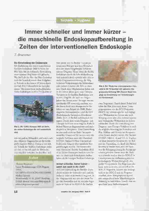 Vorschauseite 1: Immer schneller und immer kürzer die maschinelle Endoskopaufbereitung in Zeiten der interventionellen Endoskopie