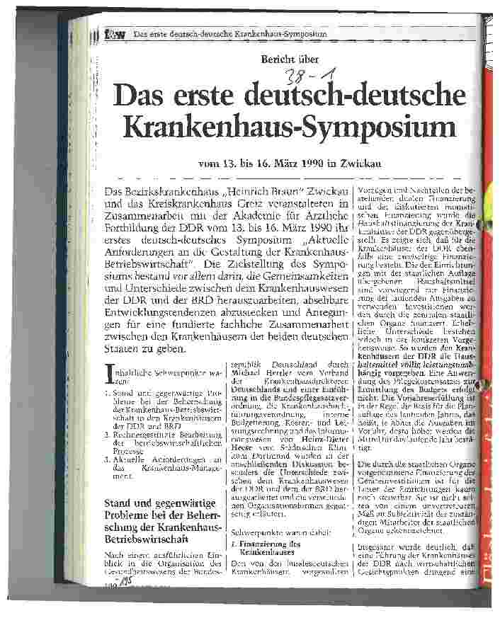 Vorschauseite 1: Das erste deutsch-deutsche Krankenhaus-Symposium vom 13.-16. März 1990 in Zwickau