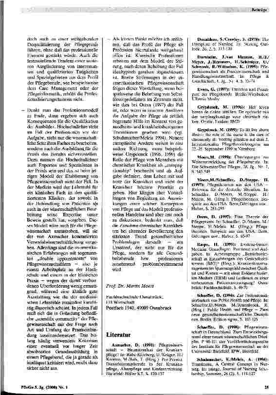 Vorschauseite 5: Pflegewissenschaft: nur Begleitwissenschaft oder auch Grundlage des Berufes?