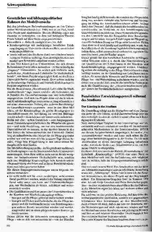 Vorschauseite 2: Der Modellstudiengang für Lehrer/innen für Krankenund Kinderkrankenpflege an der Freien Universität Berlin