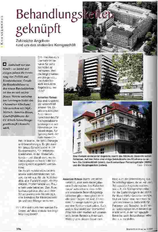 Vorschauseite 1: Behandlungsketten geknüpft Zahlreiche Angebote rund um das stationäre Kerngeschäft