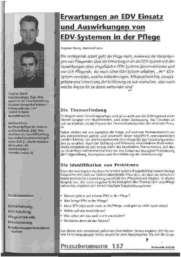 Vorschauseite 1: Erwartungen an EDV Einsatz und Auswirkungen von EDV-Systemen in der Pflege