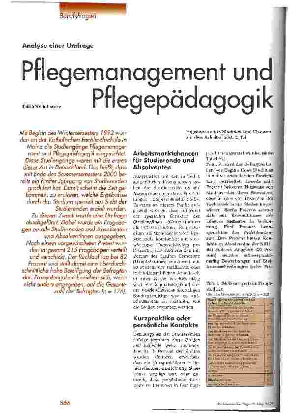 Vorschauseite 1: Pflegemanagement und Pflegepädagogik Analyse einer Umfrage