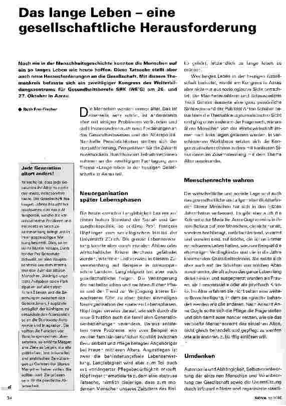 Vorschauseite 1: Das lange Leben - eine gesellschaftliche Herausforderung