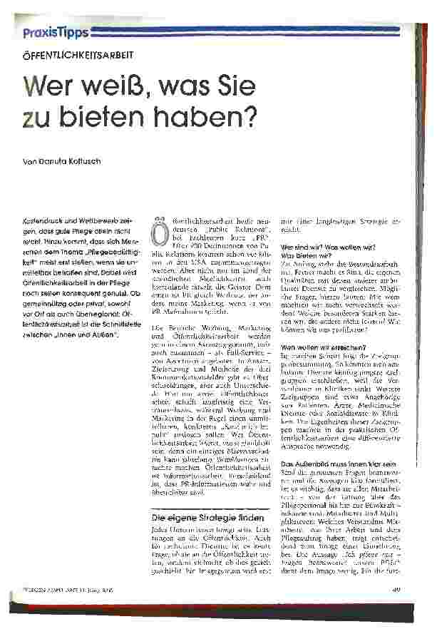 Vorschauseite 1: Wer weiß, was sie zu bieten haben? Öffentlichkeitsarbeit