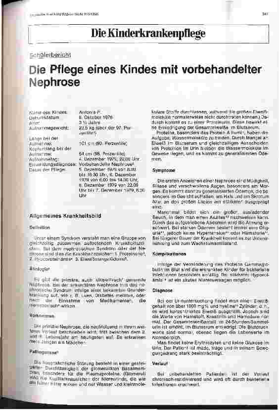 Vorschauseite 1: Die Pflege eines Kindes mit vorbehandelter Nephrose