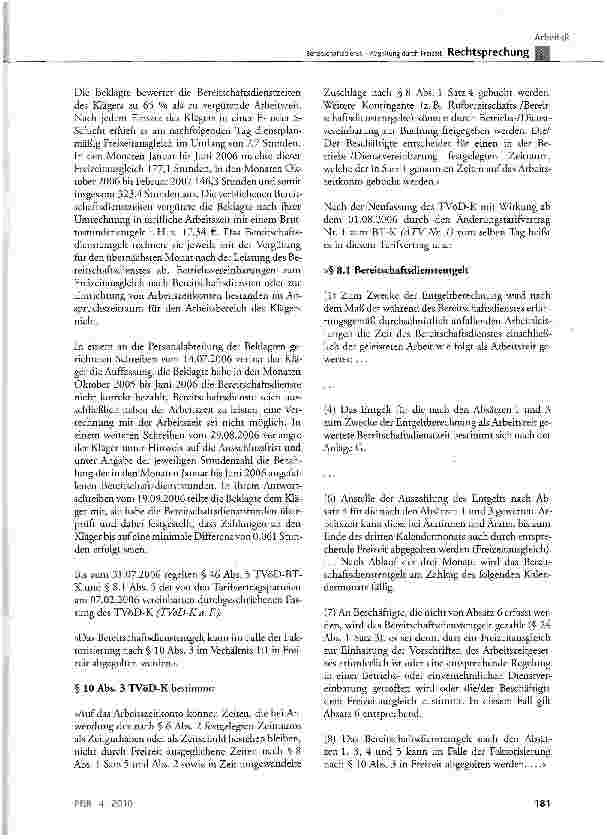 Vorschauseite 2: Bereitschaftsdienst - Abgeltung durch Freizeit