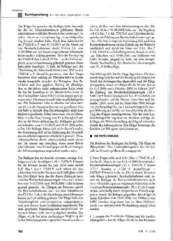 Vorschauseite 3: Bereitschaftsdienst - Abgeltung durch Freizeit