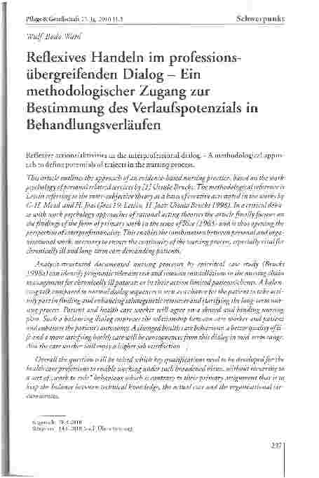 Vorschauseite 1: Reflexives Handeln im professions-übergreifenden Dialog - Ein methodologischer Zugang zur Bestimmung des Verlaufspotenzials in Behandlungsverläufen