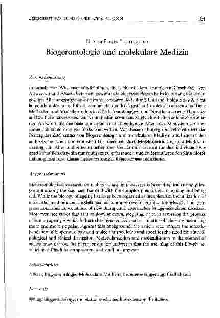 Vorschauseite 1: Biogerontologie und molekulare Medizin