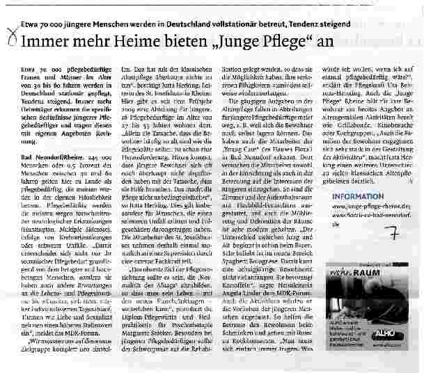 Vorschauseite 1: Immer mehr Heime bieten „Junge Pflege an