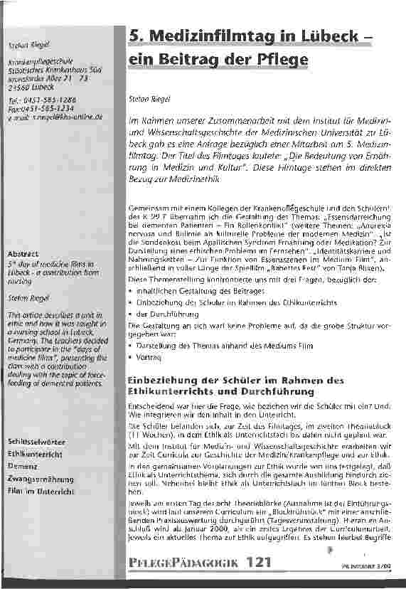 Vorschauseite 1: 5. Medizinfilmtag in Lübeck - ein Beitrag der Pflege