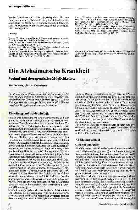 Vorschauseite 1: Die Alzheimersche Krankheit Verlauf und therapeutische Möglichkeiten