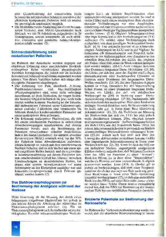 Vorschauseite 2: Bestimmung der analgetischen Tiefe während der Anästhesie Rationale zum Einsatz somatosensorisch-evozierter Potentiale - eine Übersicht