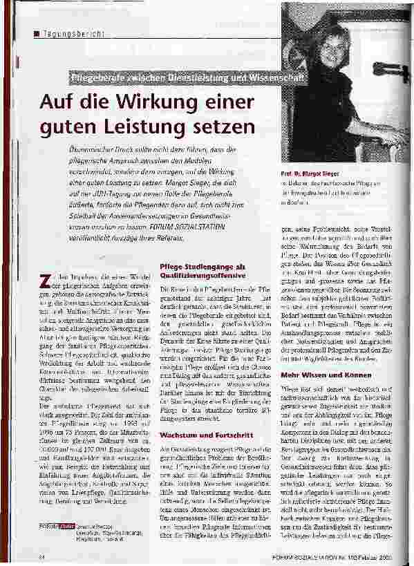 Vorschauseite 1: Auf die Wirkung einer guten Leistung setzen Pflegeberufe zwischen Dienstleistung und Wissenschaft